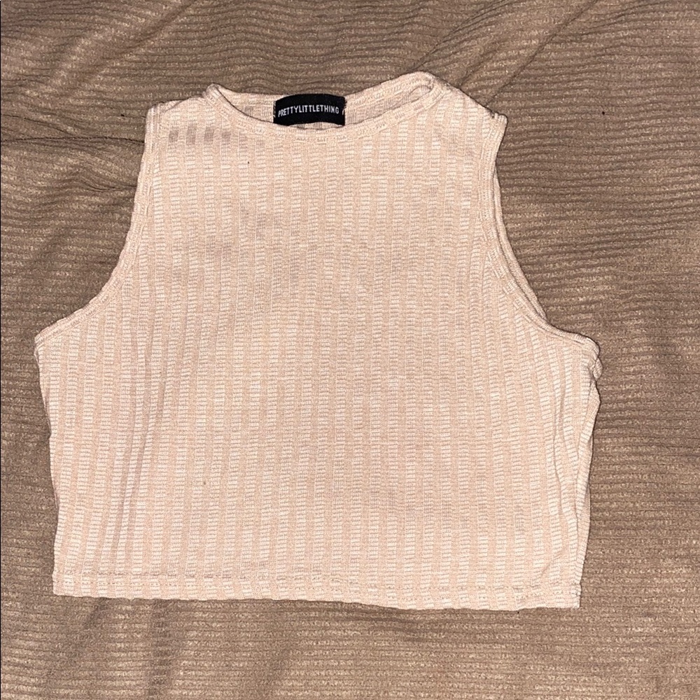 PrettyLittleThing Cream Ribbed Sleeveless Tank - Picture 1 of 2